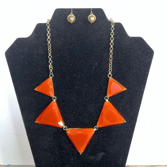 Modern necklace and earring set womans orange and gold rocker futuristic cosplay - Picture 1 of 8